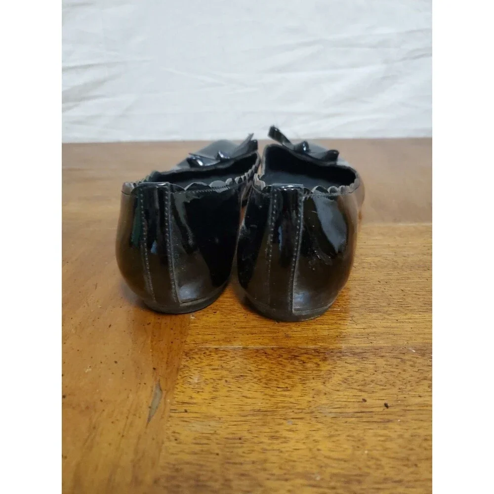Kate Spade New York Eleni Flex Black Patent Leather Flat Ballet Shoes Bow Sz 8.5